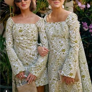 Elegant Green Coastal Print Dress